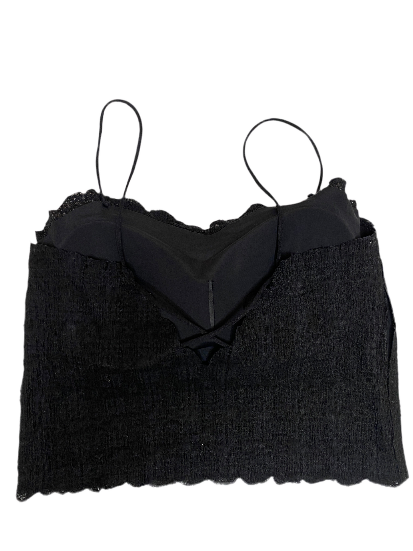Black Scallop Lace Crop Top – Trendy Sleeveless Camisole for Women