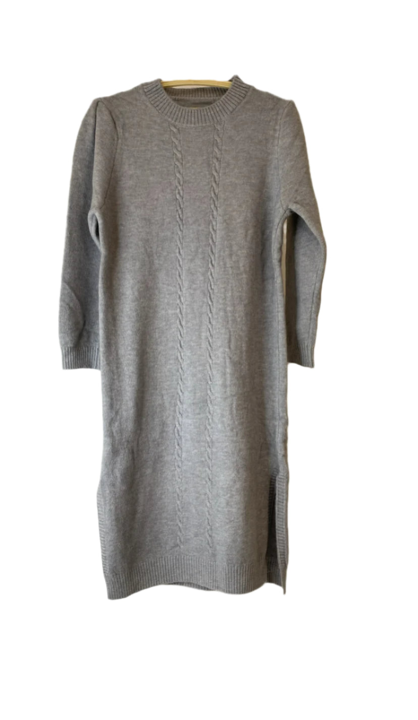 Pull Over Sweater Dress | Twist Knitted Dress (Grey)