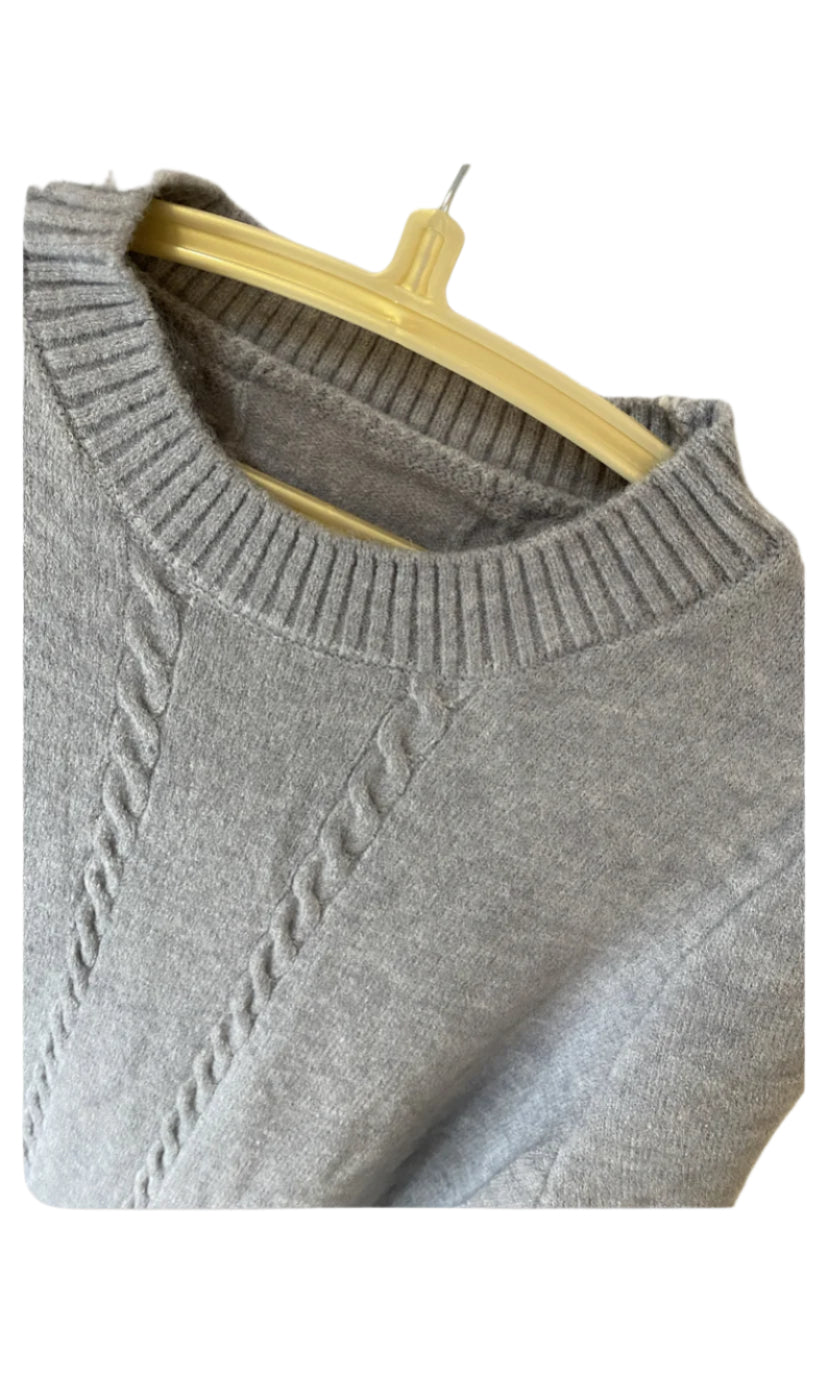Pull Over Sweater Dress | Twist Knitted Dress (Grey)