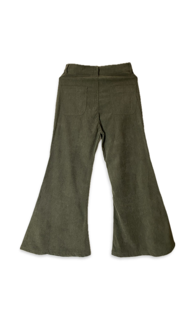 Baggy Wide low Corduroy Pants (Olive Green)
