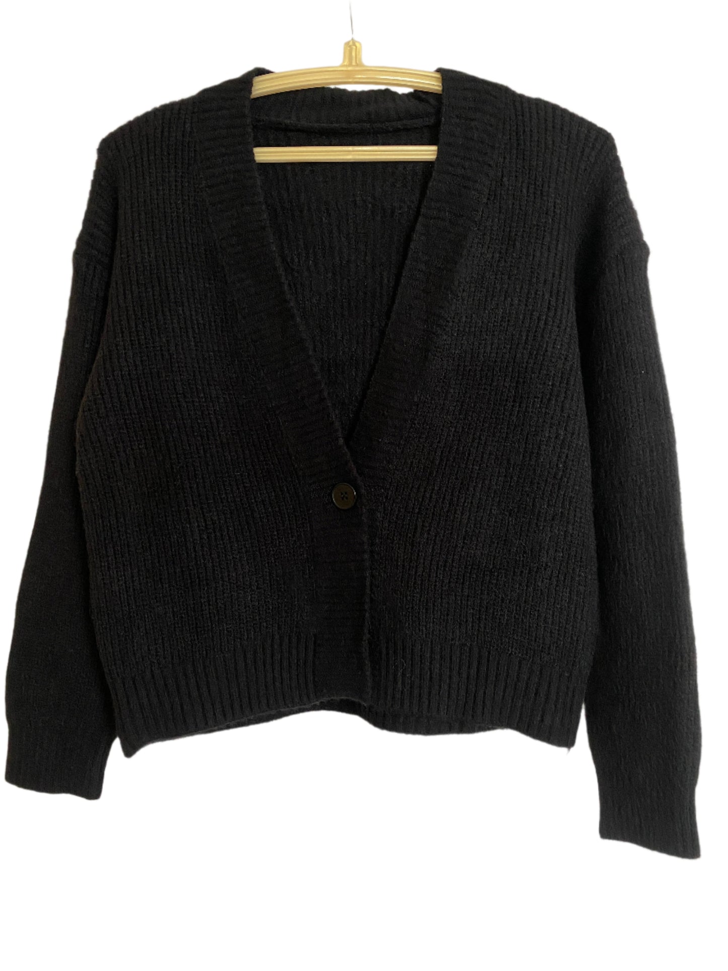 Knitted Sweater One Button - (Black)