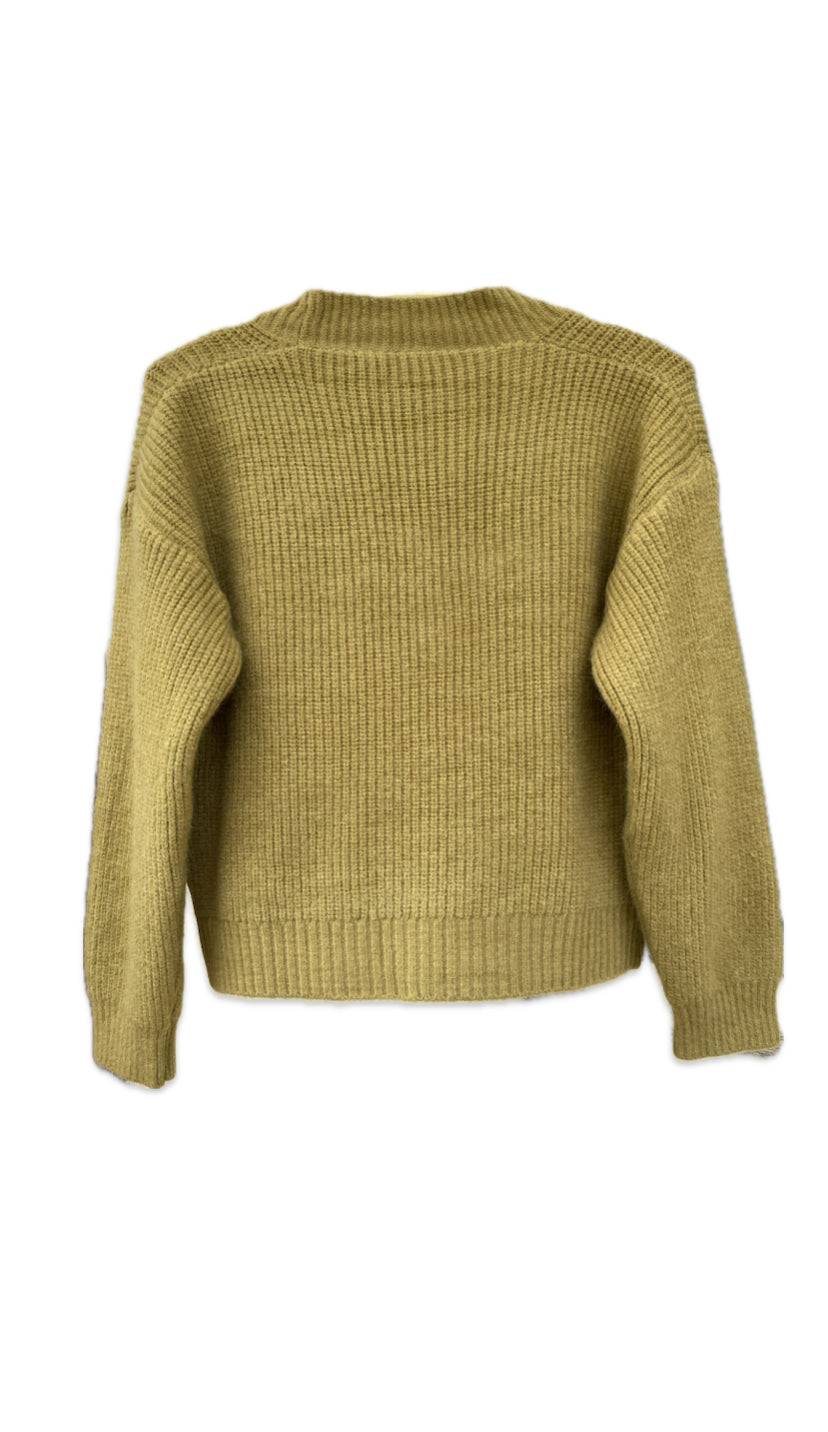 Knitted Sweater One Button - (Olive Green)