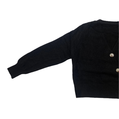 Knitted Sweater Diagonal Button - (Black)