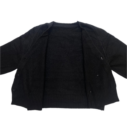 Knitted Sweater Diagonal Button - (Black)