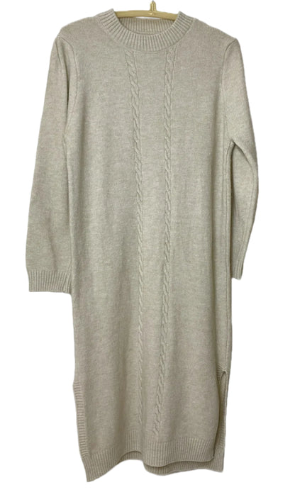 Pull Over Sweater Dress | Twist Knitted Dress (Beige)