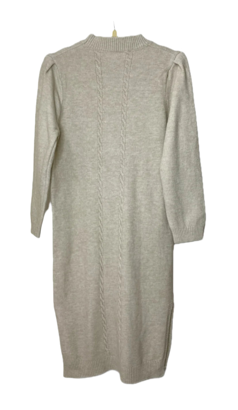 Pull Over Sweater Dress | Twist Knitted Dress (Beige)