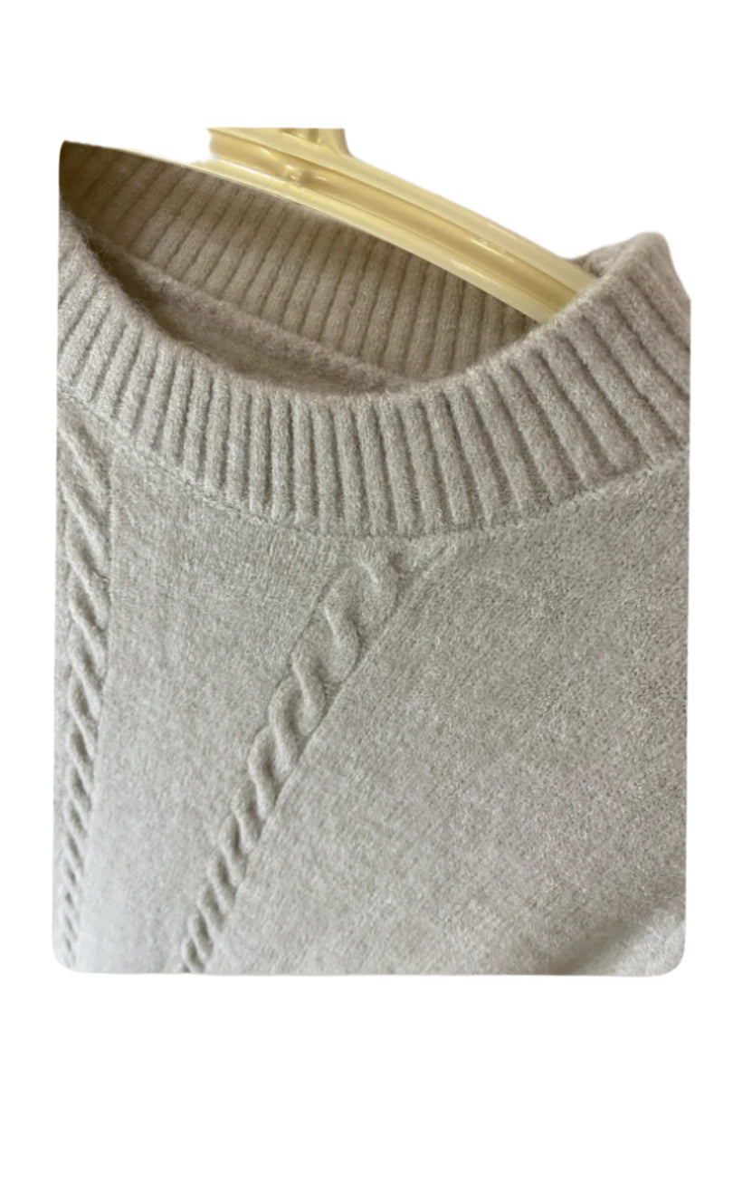 Pull Over Sweater Dress | Twist Knitted Dress (Beige)