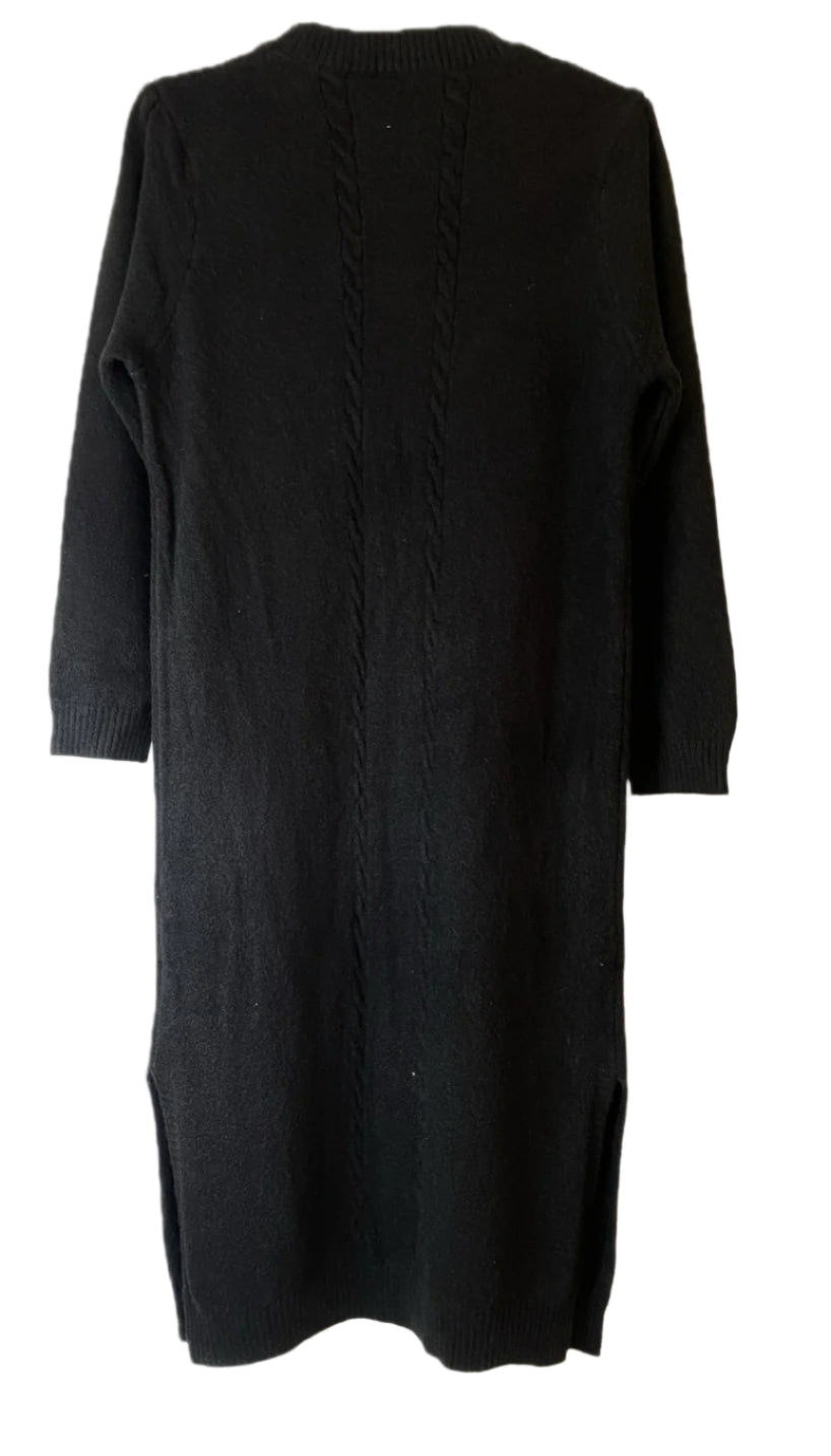 Pull Over Sweater Dress | Twist Knitted Dress (Black)