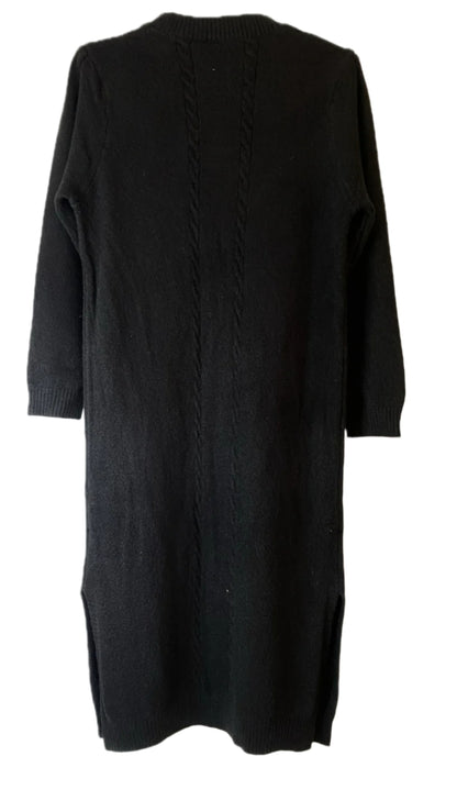 Pull Over Sweater Dress | Twist Knitted Dress (Black)