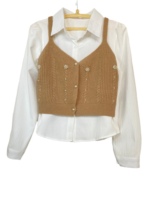 Shirt + Sweater Duo - Double the Style, Double the Charm – (Beige)