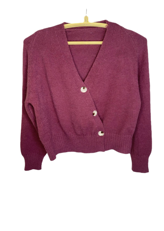 Knitted Sweater Diagonal Button - (Rose Gold)