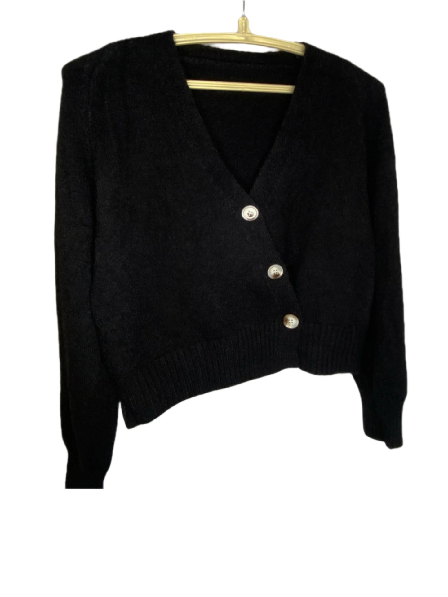 Knitted Sweater Diagonal Button - (Black)