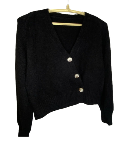 Knitted Sweater Diagonal Button - (Black)