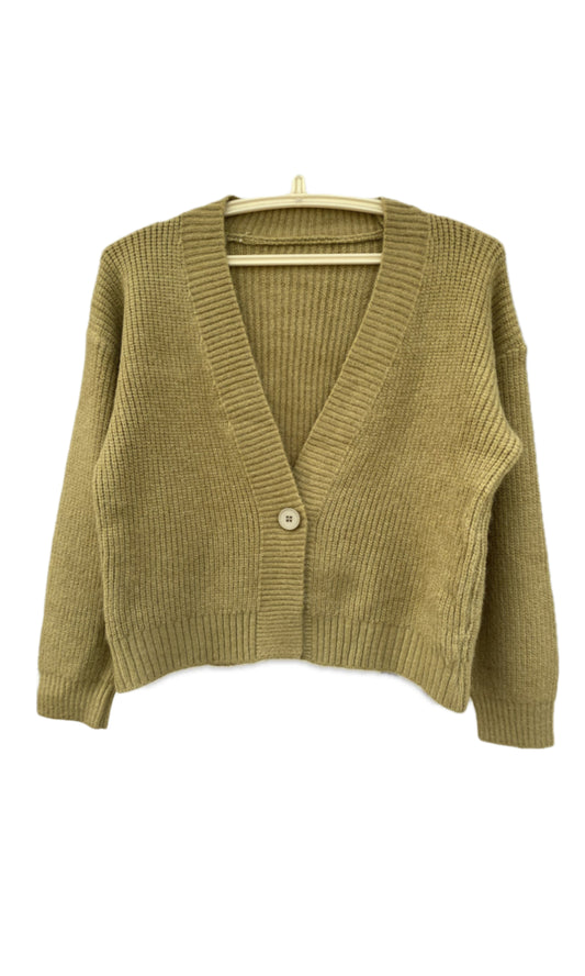 Knitted Sweater One Button - (Olive Green)
