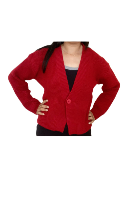 Knitted Sweater One Button - (Red)