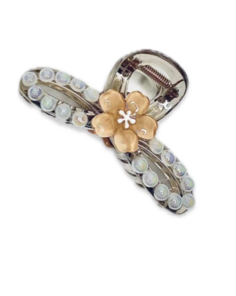 Luxury Pearl & Floral Hair Claw Clip Set – Elegant & Strong Hold Hair Accessories for Women & Girls(3 Pc Set)