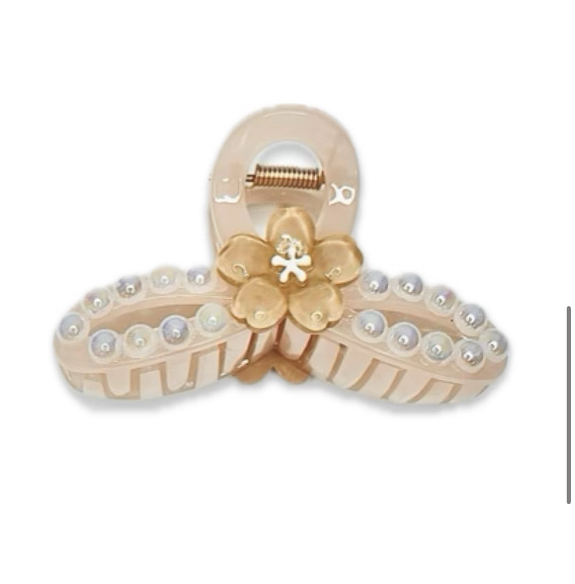 Luxury Pearl & Floral Hair Claw Clip Set – Elegant & Strong Hold Hair Accessories for Women & Girls(3 Pc Set)