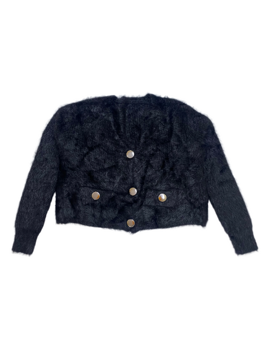V-neck Fur Sweater (Black)
